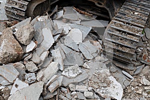 Backhoe wheel on demolition site