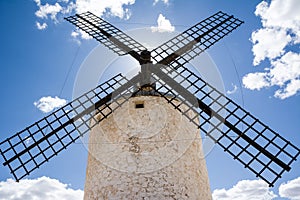 Backlight of the facade of windmill of Consuegra (Spain)