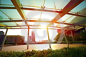 Backlight at Shanghai modern urban architecture of streetscape