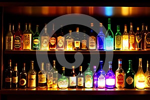 backlighted bottles club bar background