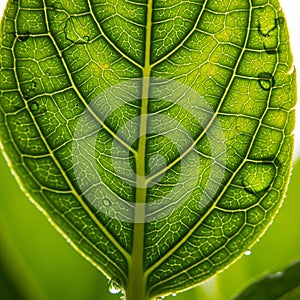 The backlighting highlights the translucent qualities of the leaf emphasizing