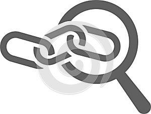 Backlink, inbound links, search icon. Gray version