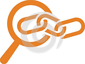 Backlink, inbound links, search icon. Orange color vector