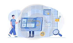 Backlink, Link building, Search engine optimization. Active link to content source, hyperlink connection. Vector