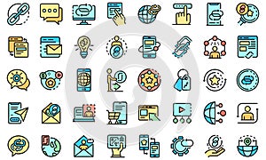 Backlink strategy icons set vector flat