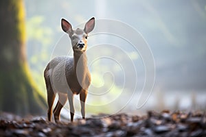 backlit duiker in early morning mist