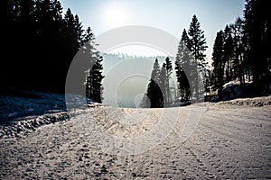 Backlit ski slope