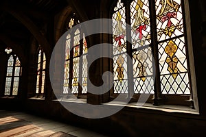 backlit stained glass in castle windows