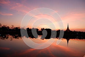 Backlit of thai temple in Khonkaen Thailand name Nong waeng photo