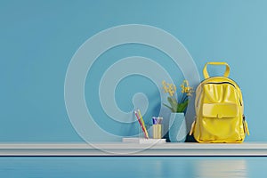 Backpack with different colorful stationery