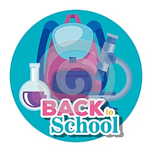 backpack with erlenmeyer flask and microscope suppies