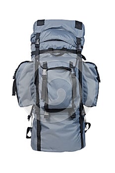 Backpack Hiking equipment on white with clipping path