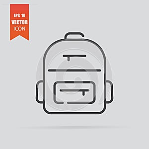 Backpack icon in flat style isolated on grey background