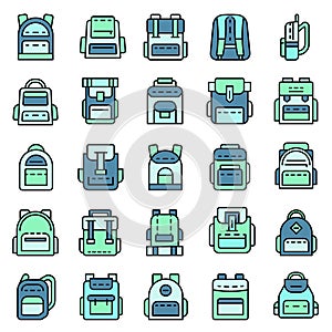 Backpack icon set line color vector