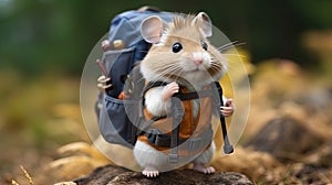 With a backpack on its back and a magnifying glass in its tiny paws, a hamster conducts research