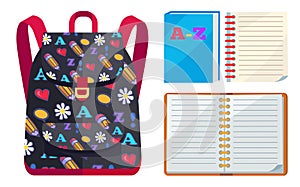 Backpack for Kids with ABC Open Copybook Vector