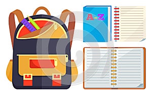 Backpack for Kids with ABC Open Copybook Vector