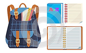 Backpack for Kids with ABC Open Copybook Vector