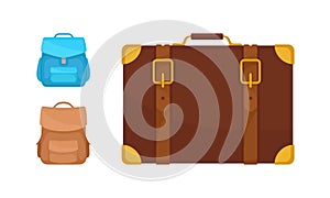 Backpack or Knapsack and Trunk with Handle Vector Set