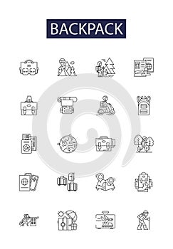 Backpack line vector icons and signs. Rucksack, Bag, Pack, Sack, Knapsack, Satchel, Load, Carrier outline vector