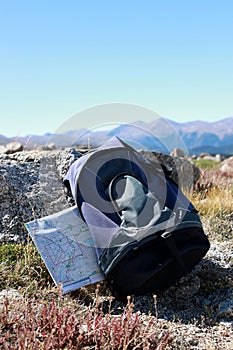 Backpack and map