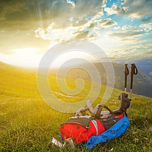 Backpack in a mountains