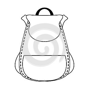 Backpack school accesory isolated cartoon in black and white