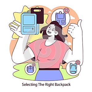 Backpack selection concept. .Flat vector illustration.