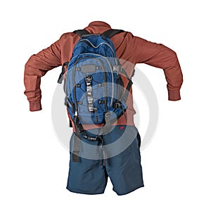 Backpack, shorts, summer jacket isolated on white background