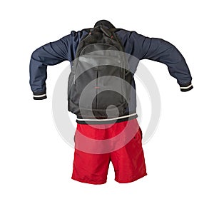 Backpack, shorts, summer jacket  on white background