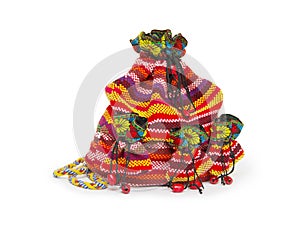 Backpack standing isolated on white background