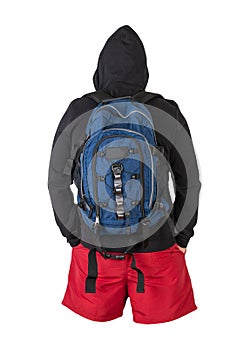 Backpack, sweatshirt, shorts isolated on white background