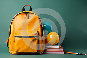 Backpack on the Table with School Supplies Protruding: School, Study, and Teacher's Day Concept. AI