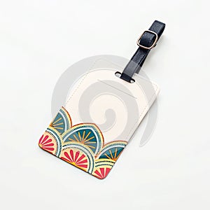 Backpack tag on white background