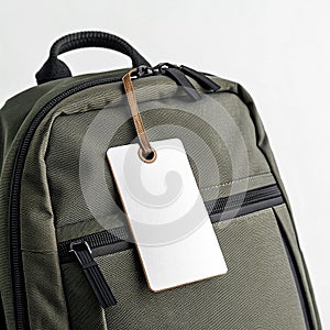 Backpack tag on white background