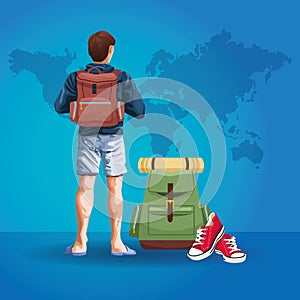 Backpack traveler tourist back cartoon