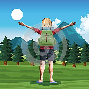 Backpack traveler tourist back cartoon