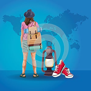 Backpack traveler tourist back cartoon