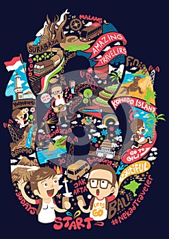 Backpacker on amazing traveler in indonesia illustration
