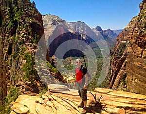 Backpacker in Angels landing