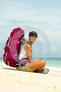 Backpacker on beach