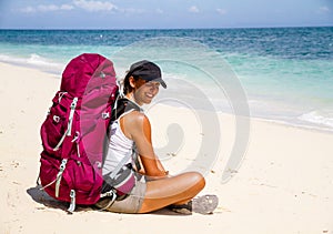 Backpacker on beach