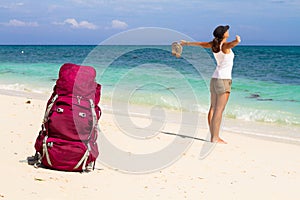 Backpacker on beach