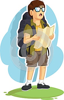 Backpacker Boy Reading Road Map