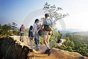 Backpacker Camping Hiking Journey Travel Trek Concept photo