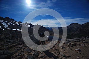 Backpacker climbing on mountains