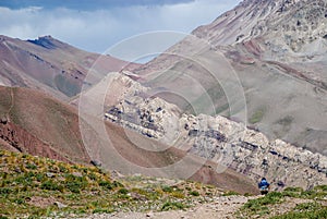 Backpacker coming back from Aconcagua's Base Camp