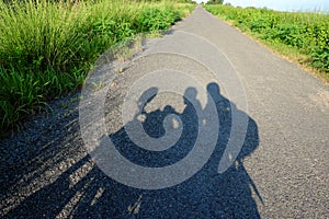 Backpacker couple travel by motorbike