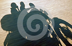 Backpacker couple travel by motorbike