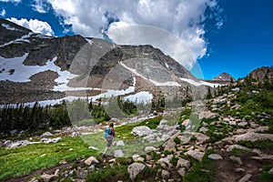 Backpacker entering the Valley near Blue lake